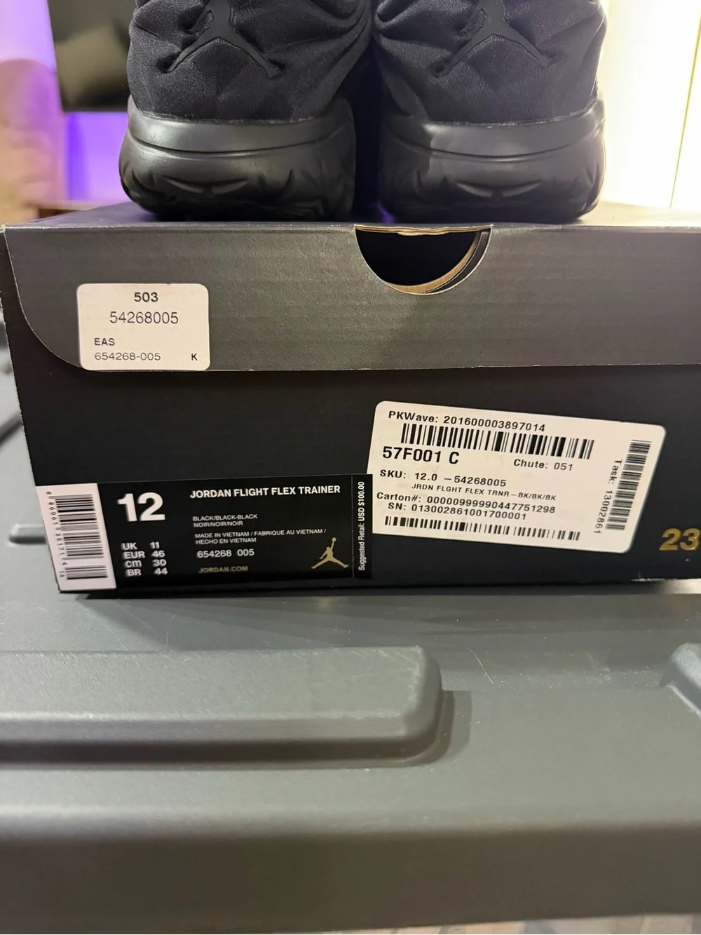 Jordan Flight Flex Trainer Triple Black Men’s 12 654268-005 w/ Box